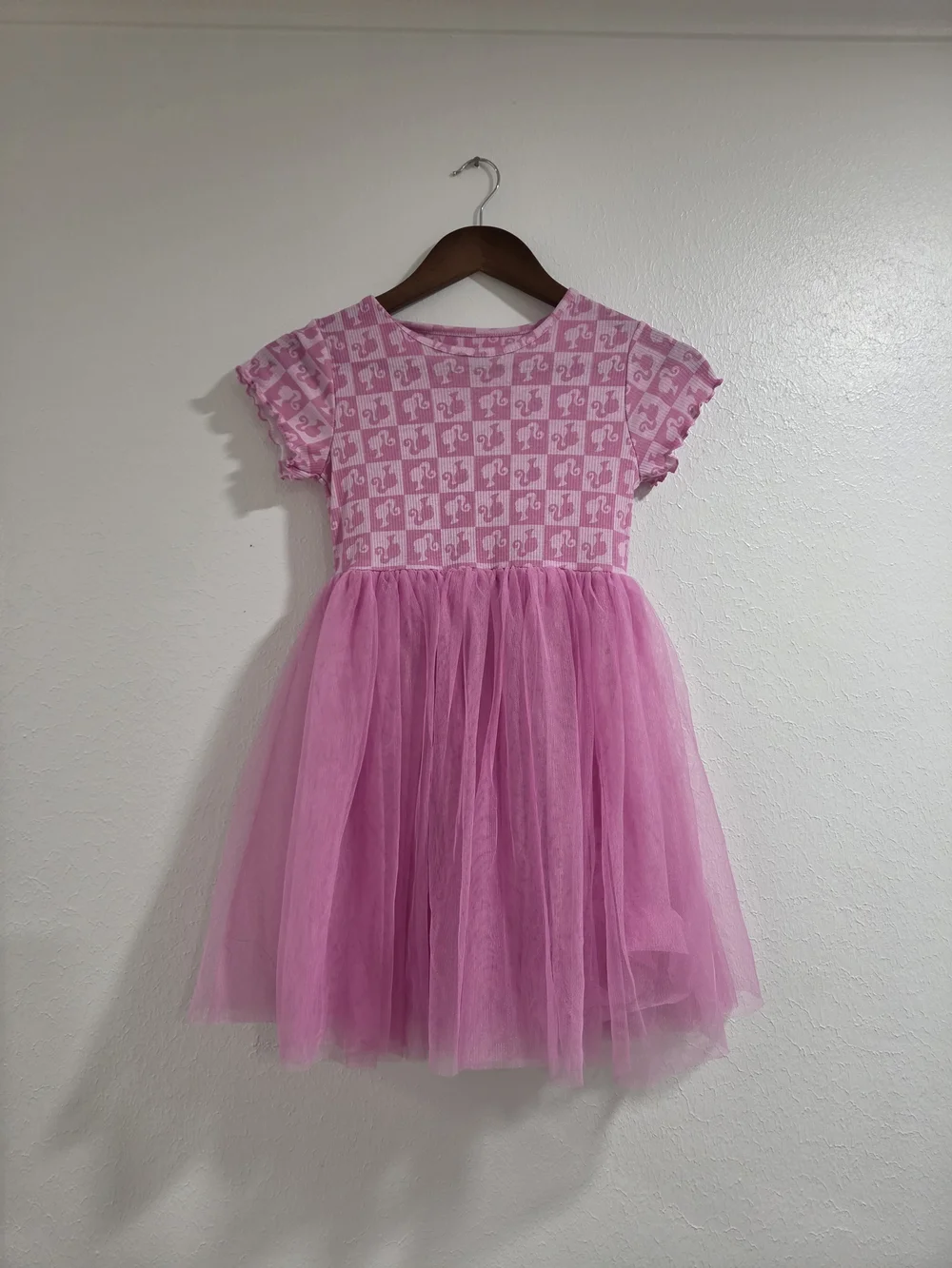 BARBIE Pink Girls' Tulle Skirt Dress - Short Sleeve